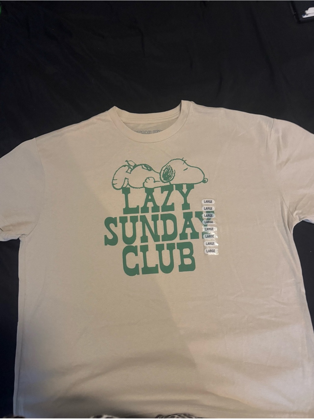 Peanuts Beige T-Shirt with Green 'Lazy Sunday Club' Graphic
